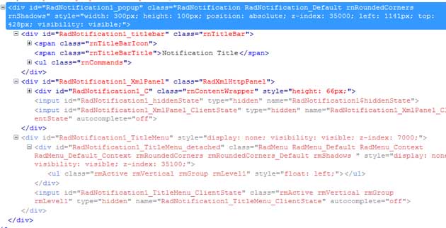RadNotification Markup